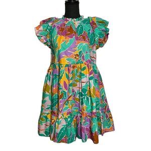 HOUSE OF HARLOW 1960 Tropical Print Ruffled Dress